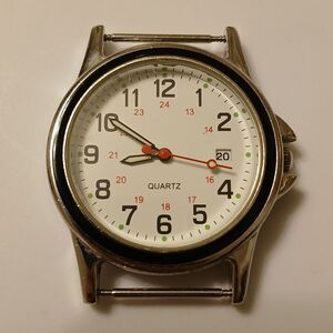 Accutime Men's Silver Tone Black Accent Bezel Date Indicator Quartz Watch Case